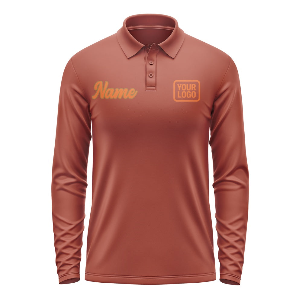 Custom Coral Red Orange Long Sleeve Polo Shirt