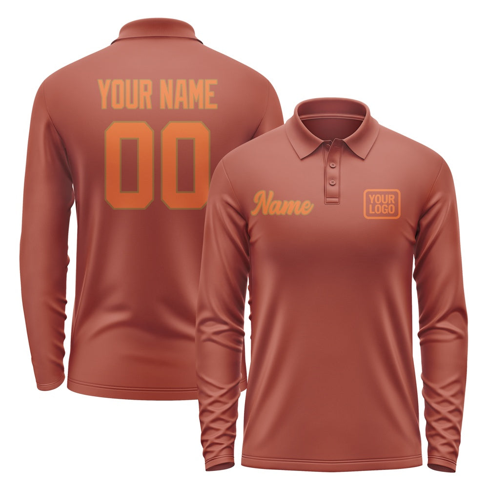 Custom Coral Red Orange Long Sleeve Polo Shirt