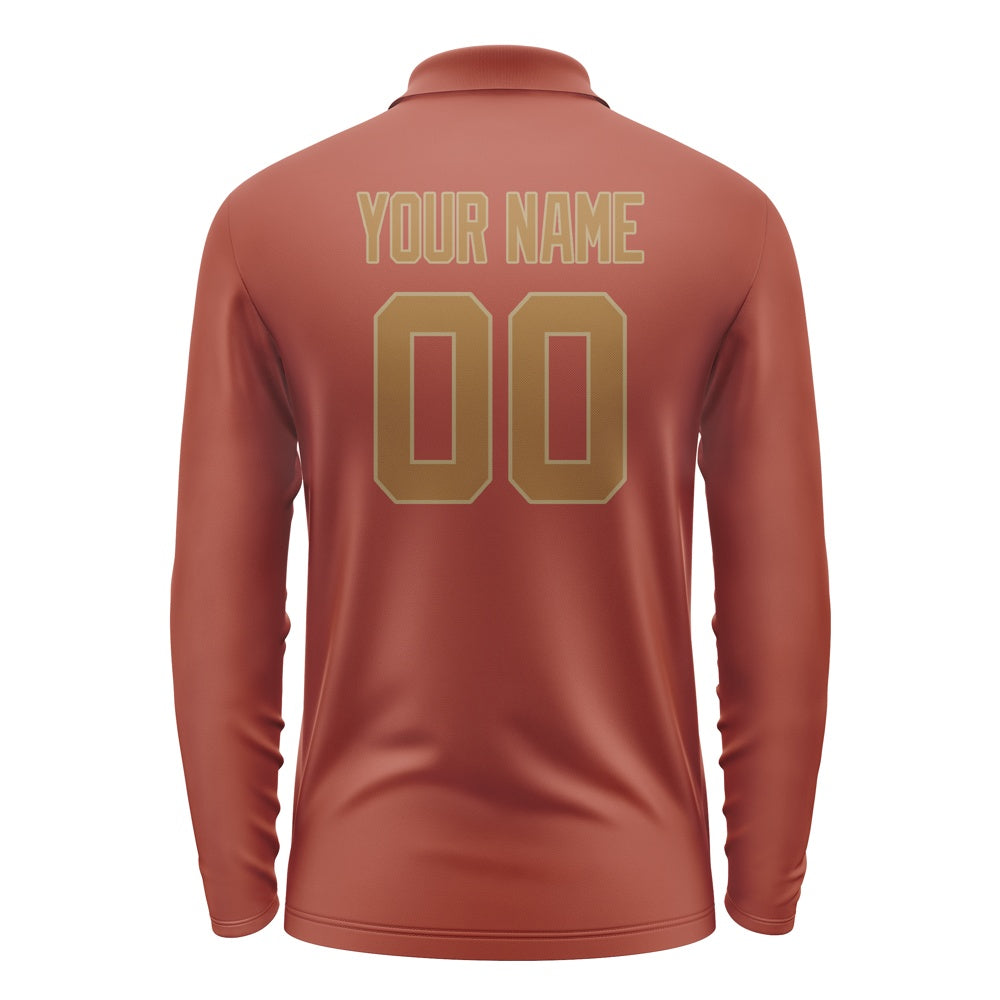 Custom Coral Red Khaki Long Sleeve Polo Shirt