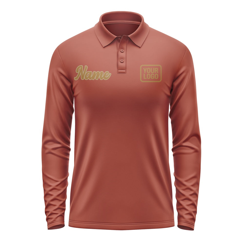 Custom Coral Red Khaki Long Sleeve Polo Shirt