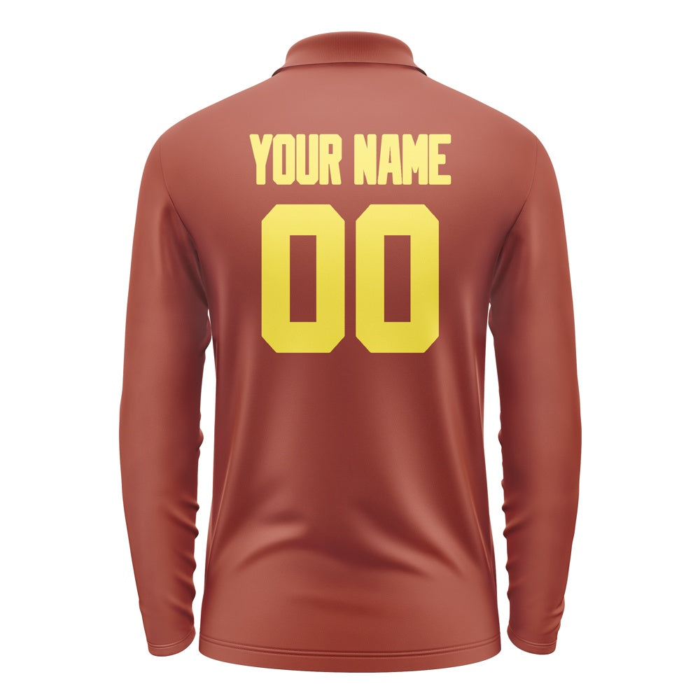 Custom Coral Red Light Yellow Long Sleeve Polo Shirt
