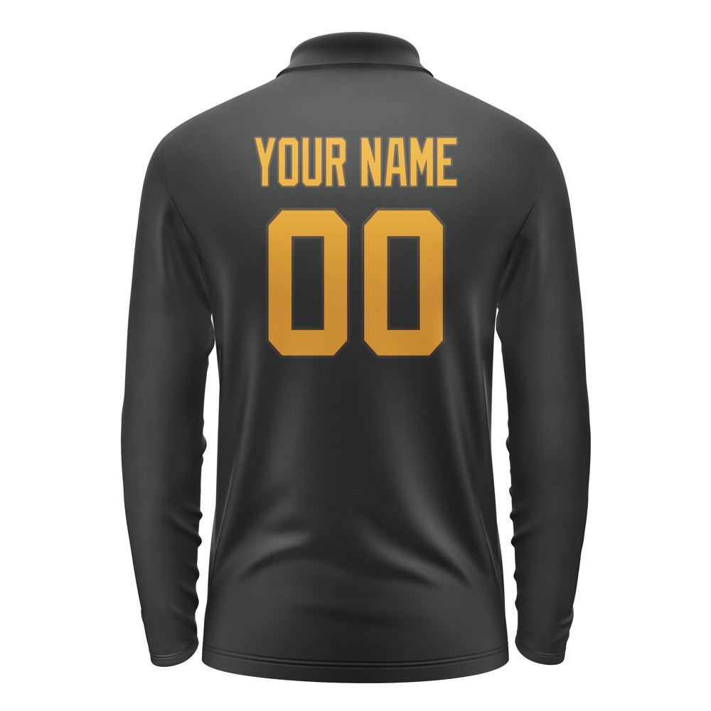 Custom Black Yellow Long Sleeve Polo Shirt