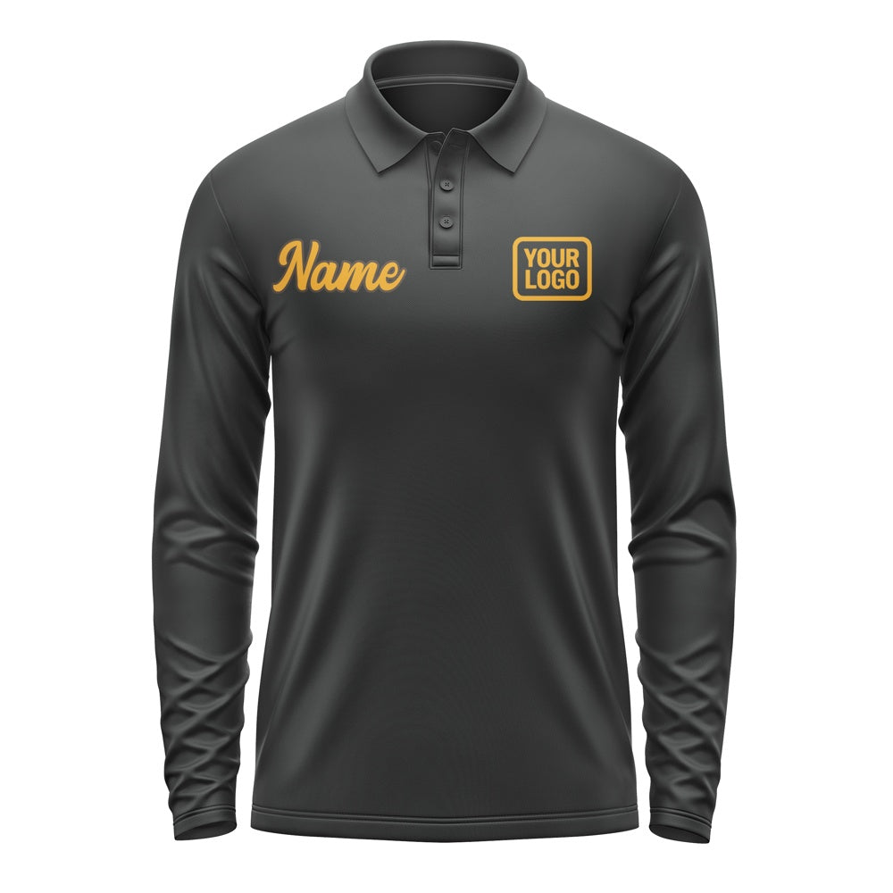 Custom Black Yellow Long Sleeve Polo Shirt