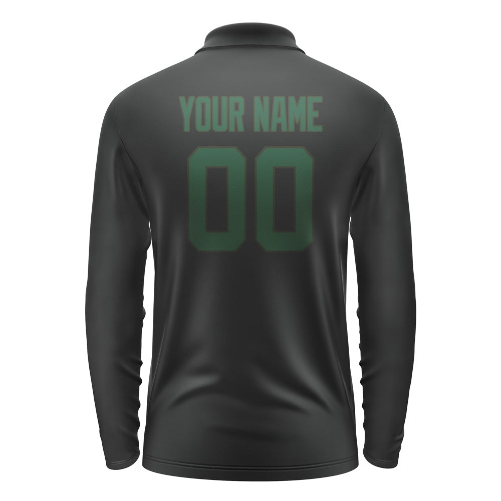 Custom Black Green Long Sleeve Polo Shirt