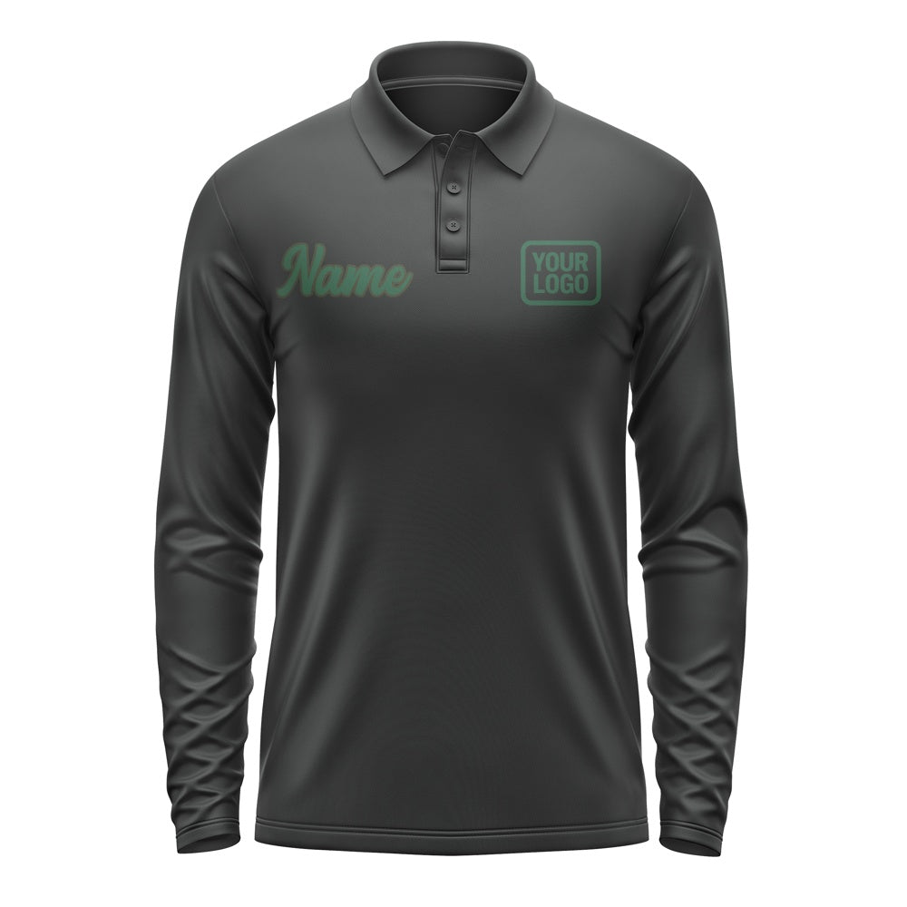 Custom Black Green Long Sleeve Polo Shirt