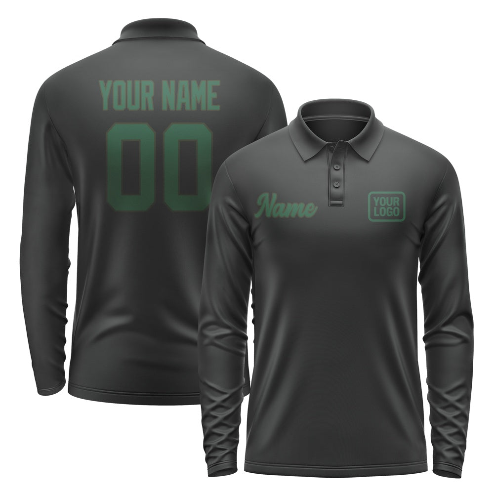 Custom Black Green Long Sleeve Polo Shirt