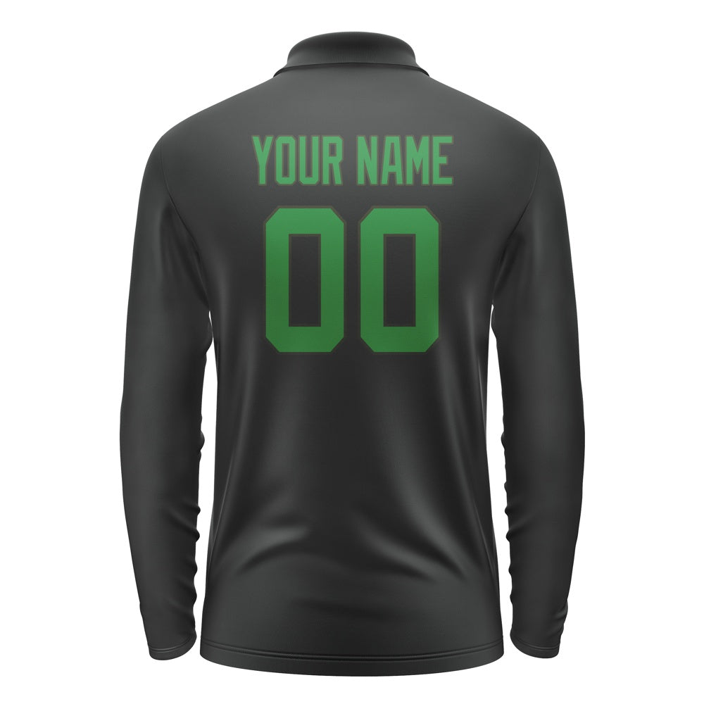 Custom Black Emerald Green Long Sleeve Polo Shirt