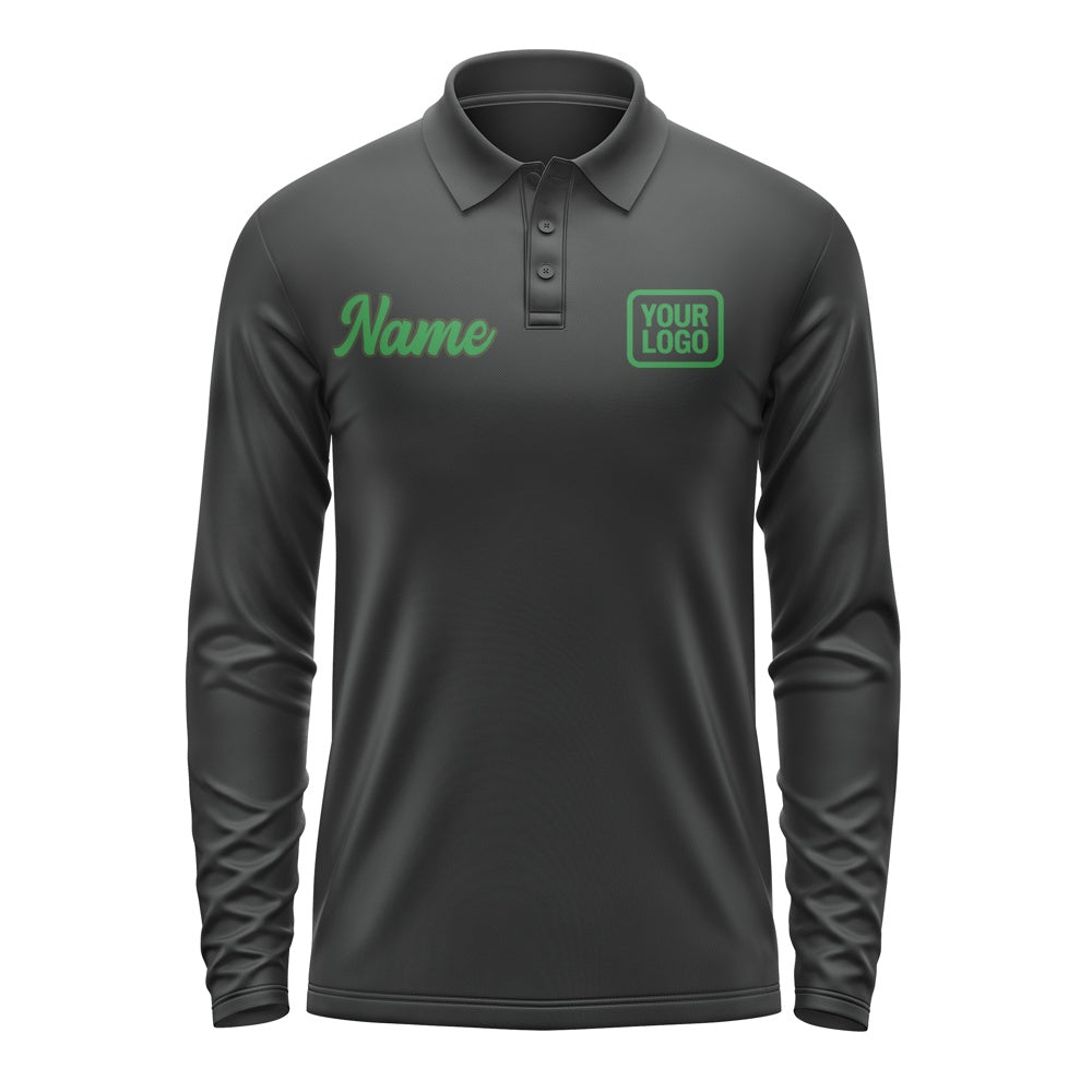 Custom Black Emerald Green Long Sleeve Polo Shirt
