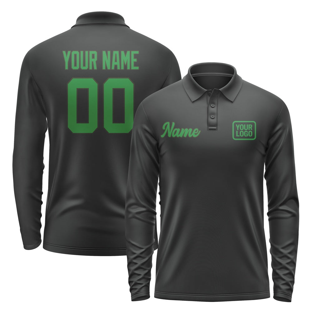 Custom Black Emerald Green Long Sleeve Polo Shirt