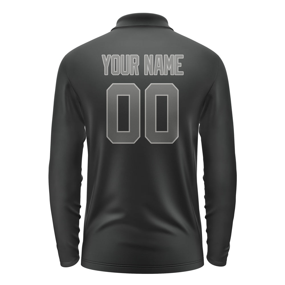 Custom Black Dark Grey Long Sleeve Polo Shirt