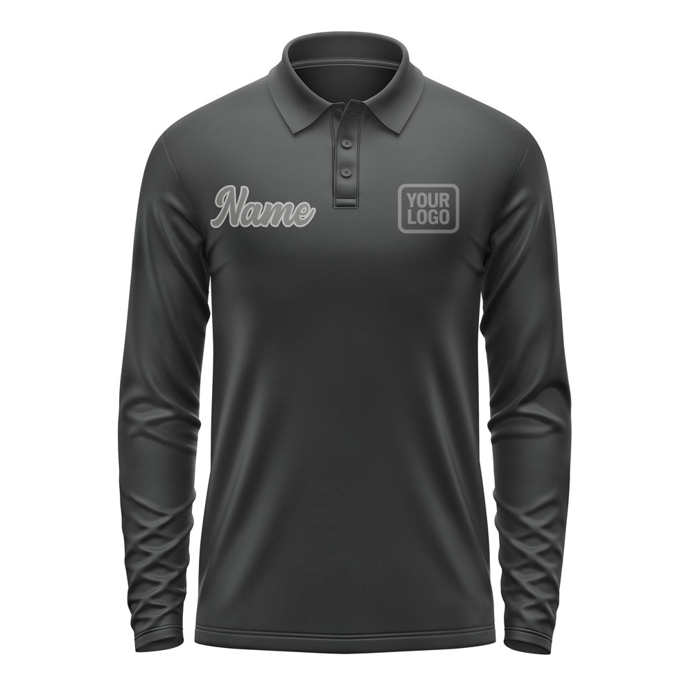 Custom Black Dark Grey Long Sleeve Polo Shirt