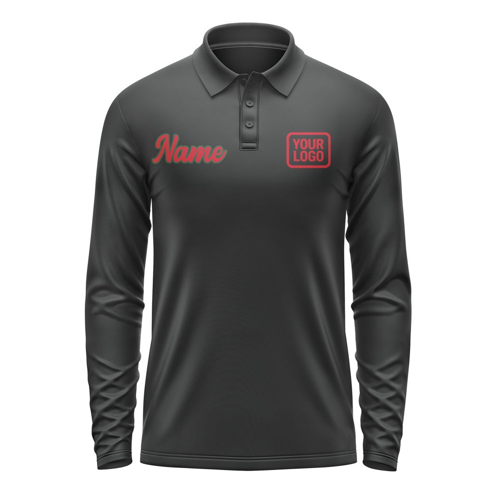 Custom Black Red Long Sleeve Polo Shirt