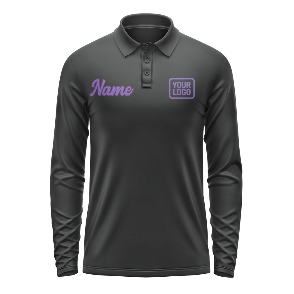 Custom Black Light Purple Long Sleeve Polo Shirt