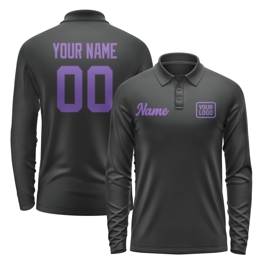 Custom Black Light Purple Long Sleeve Polo Shirt
