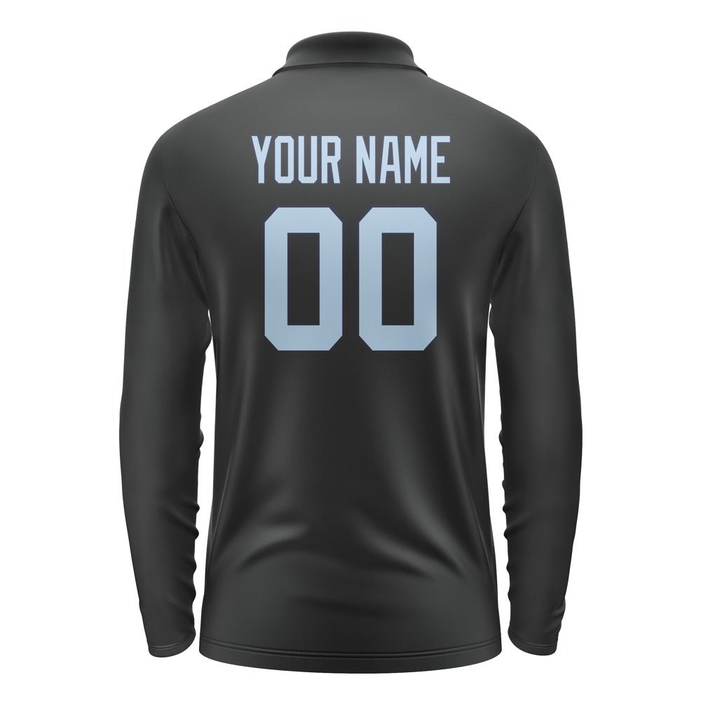 Custom Black Light Blue Long Sleeve Polo Shirt