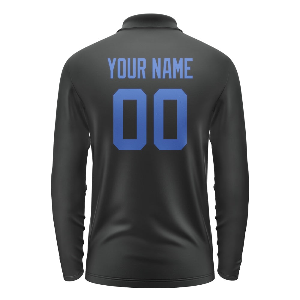 Custom Black Sky Blue Long Sleeve Polo Shirt