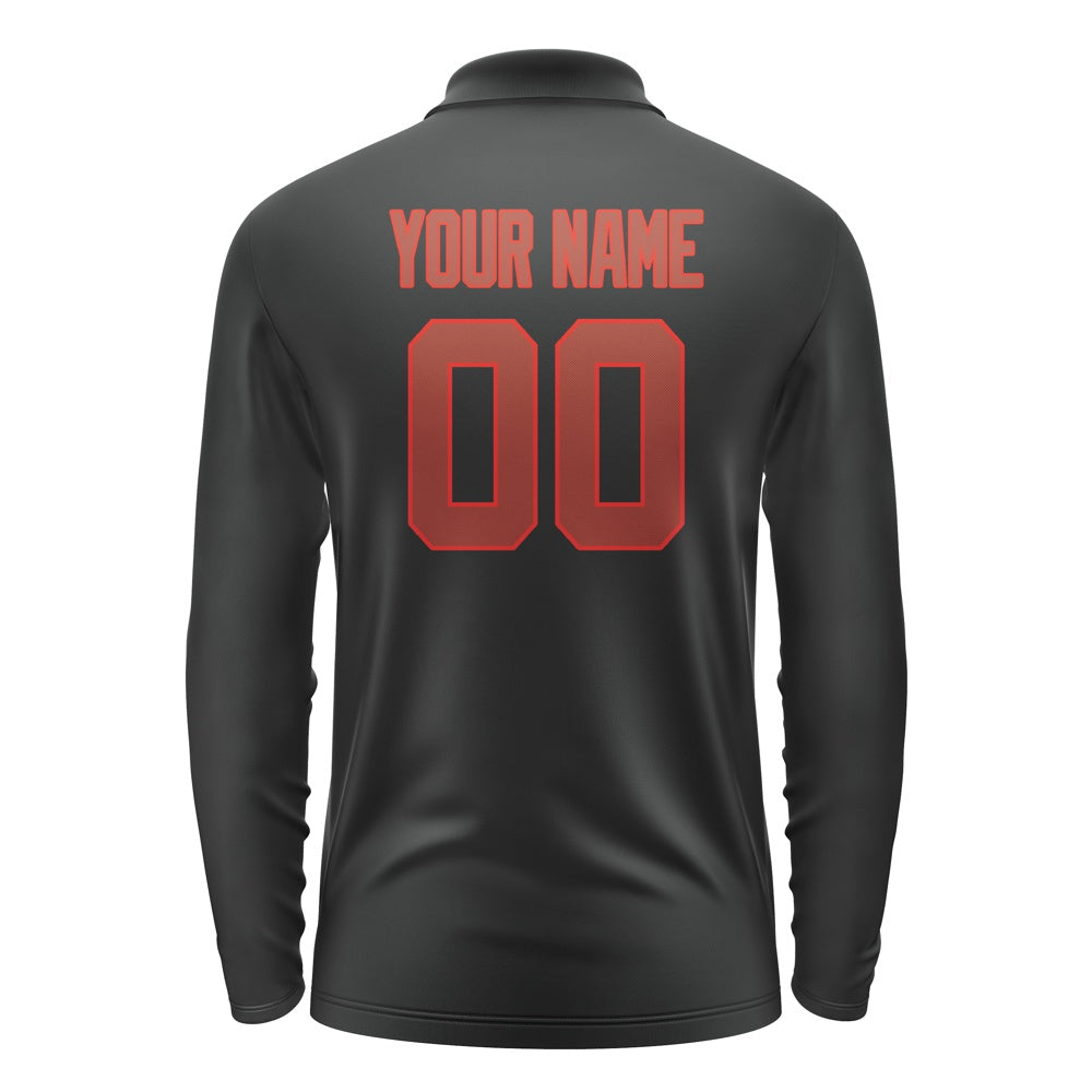 Custom Black Coral Red Long Sleeve Polo Shirt