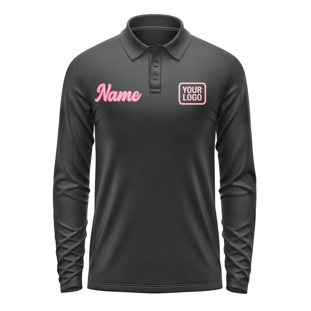 Custom Black Light Pink Long Sleeve Polo Shirt