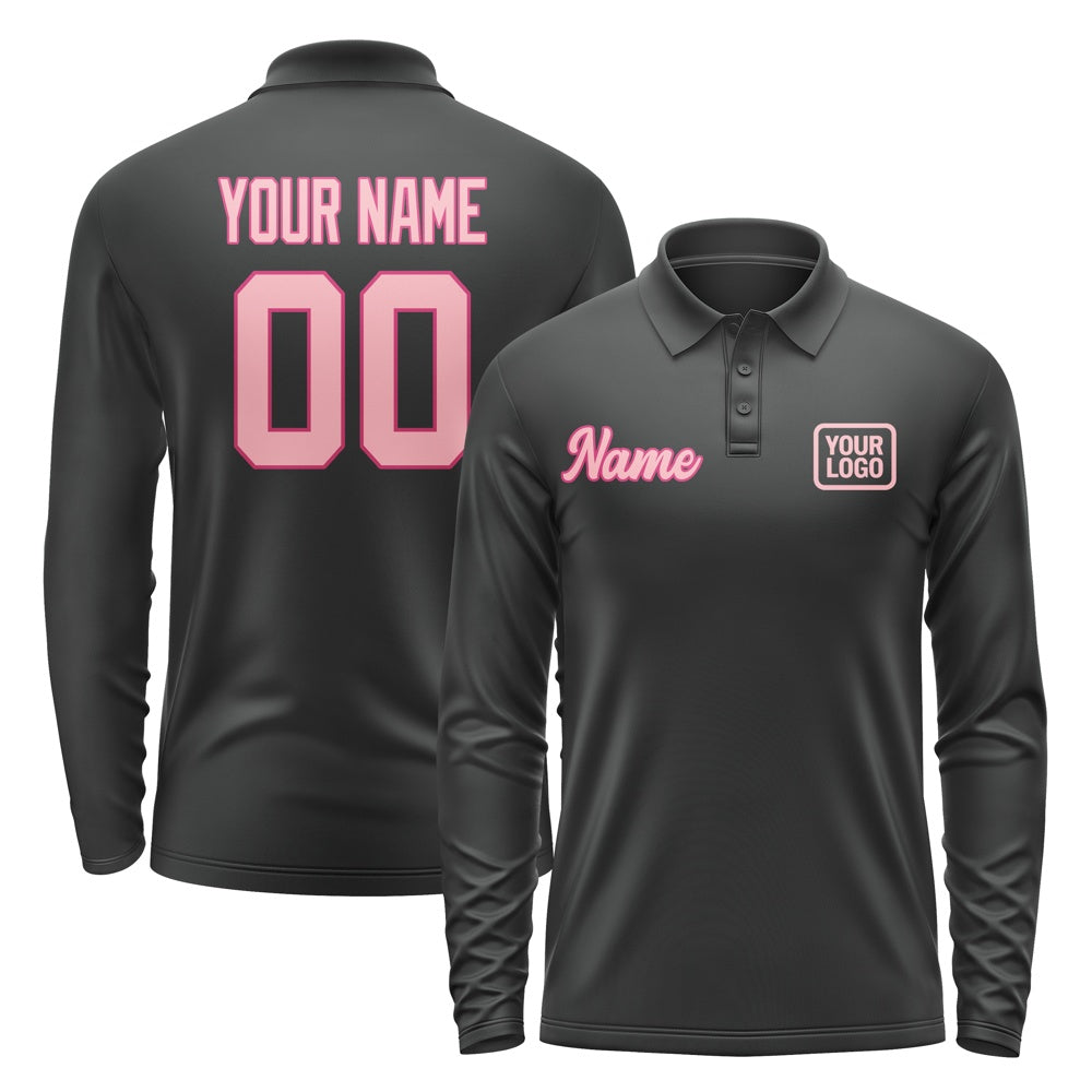 Custom Black Light Pink Long Sleeve Polo Shirt