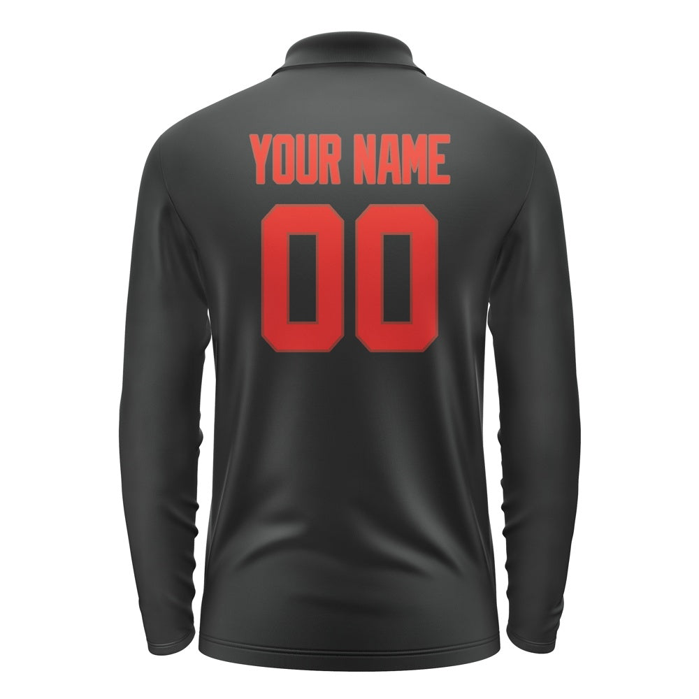 Custom Black Orange Red Long Sleeve Polo Shirt