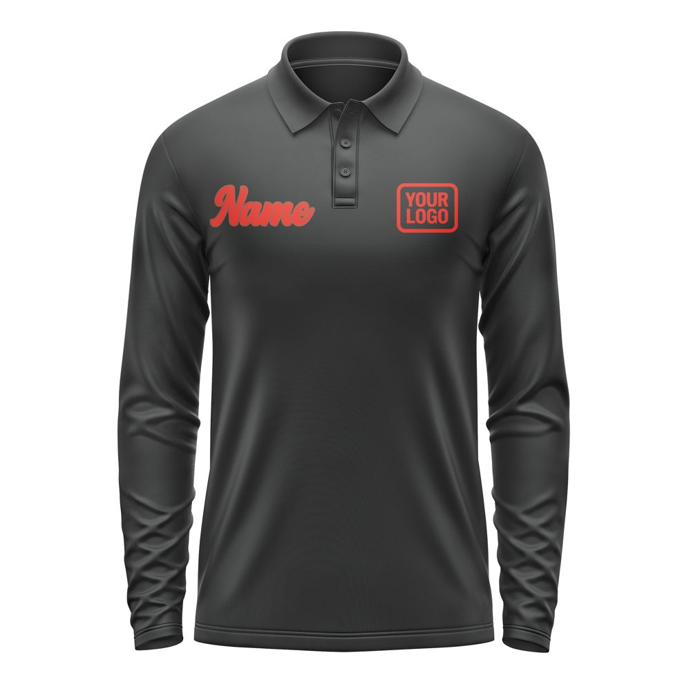 Custom Black Orange Red Long Sleeve Polo Shirt