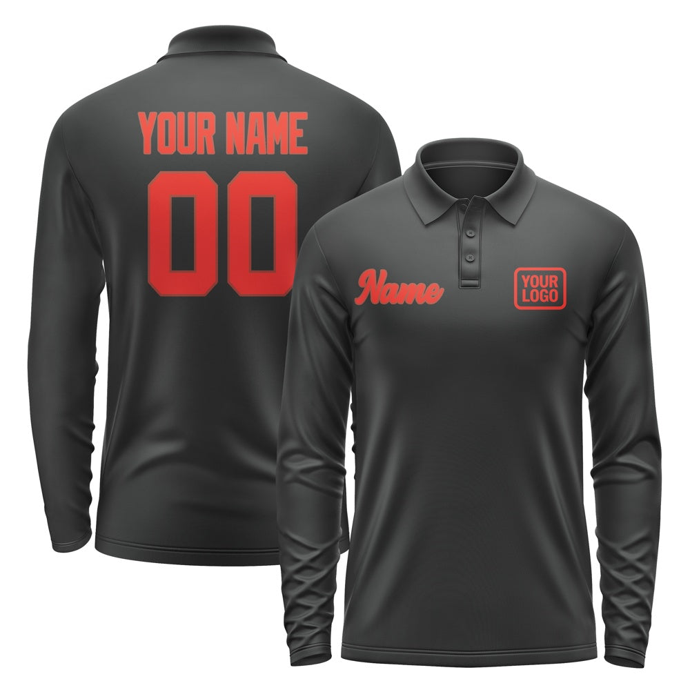 Custom Black Orange Red Long Sleeve Polo Shirt