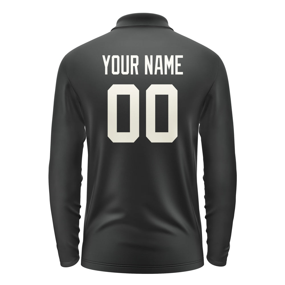 Custom Black Cream Long Sleeve Polo Shirt