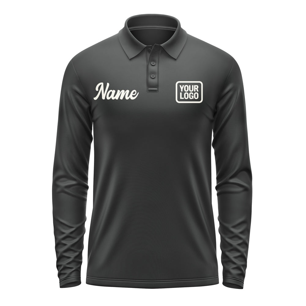Custom Black Cream Long Sleeve Polo Shirt