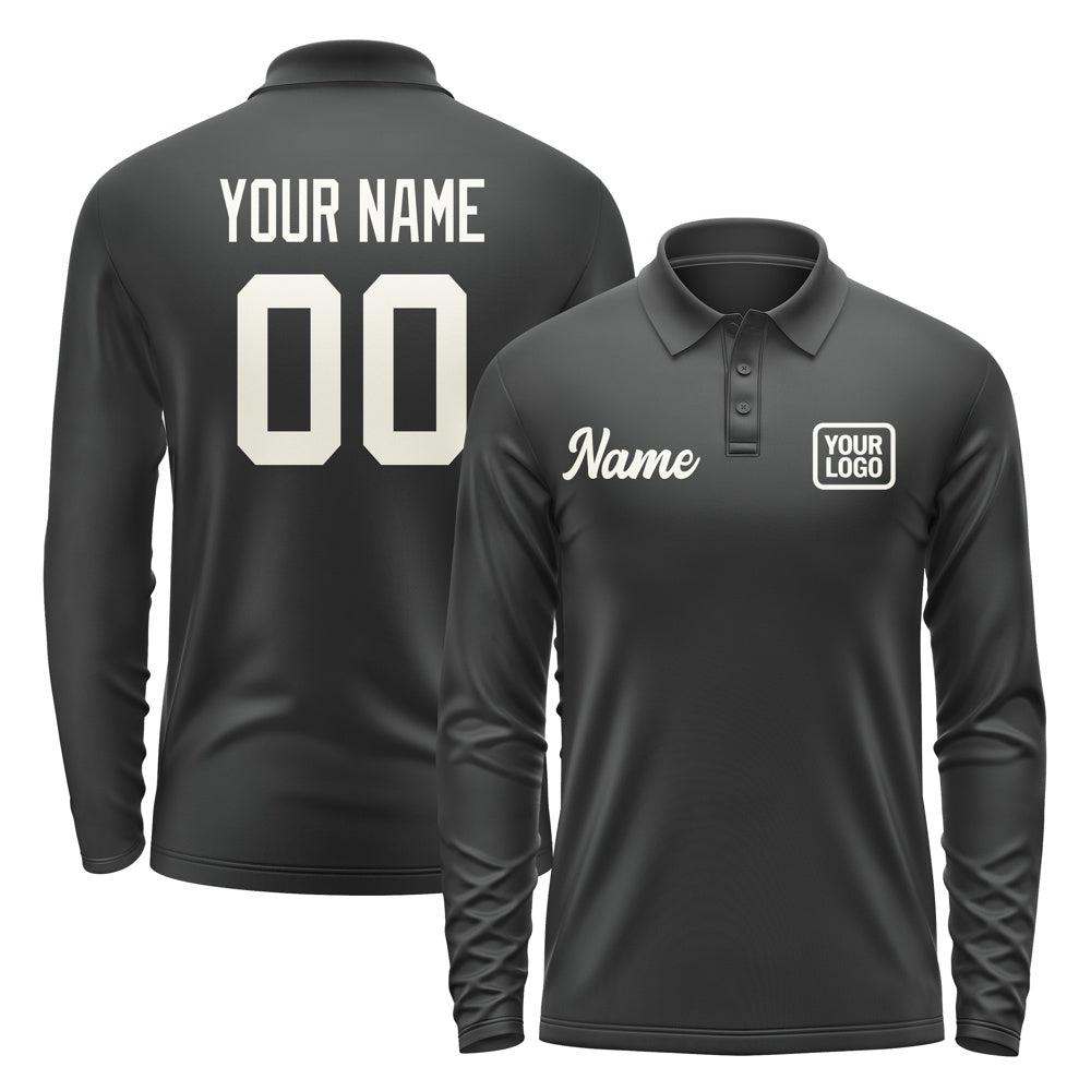 Custom Black Cream Long Sleeve Polo Shirt