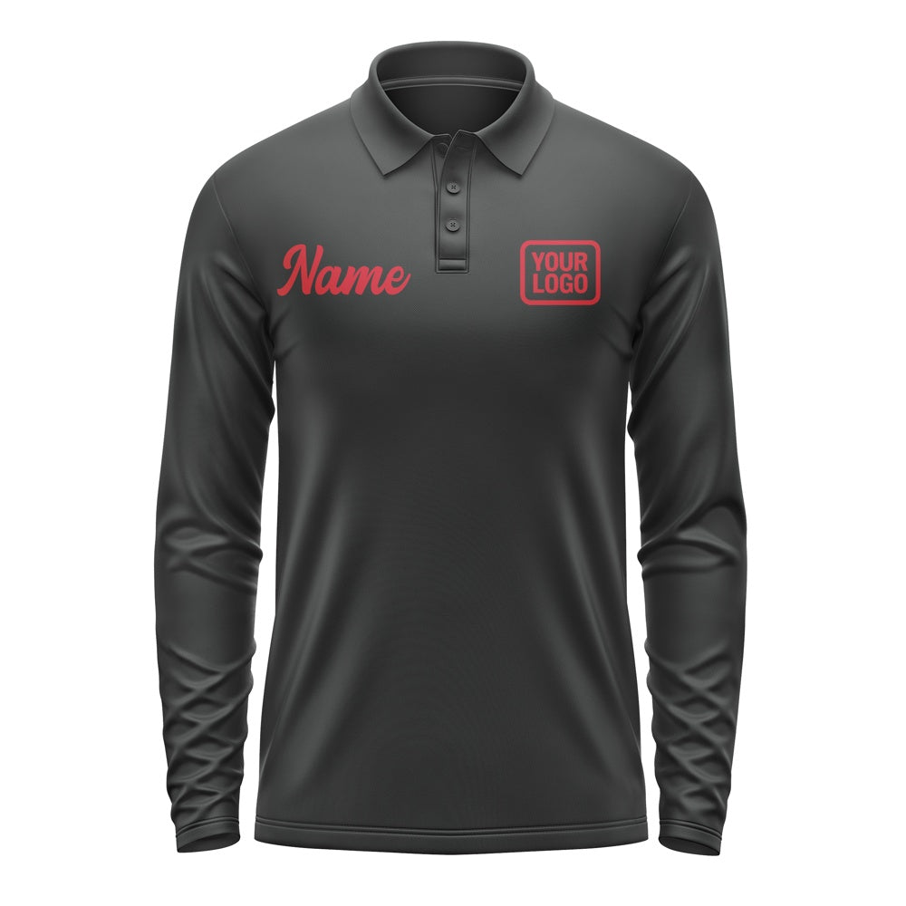 Custom Black Red Long Sleeve Polo Shirt