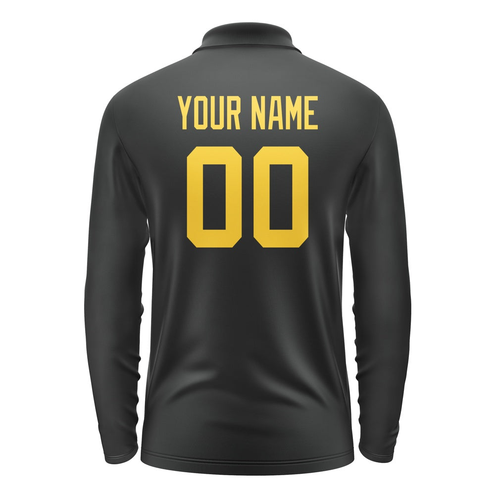 Custom Black Gold Long Sleeve Polo Shirt