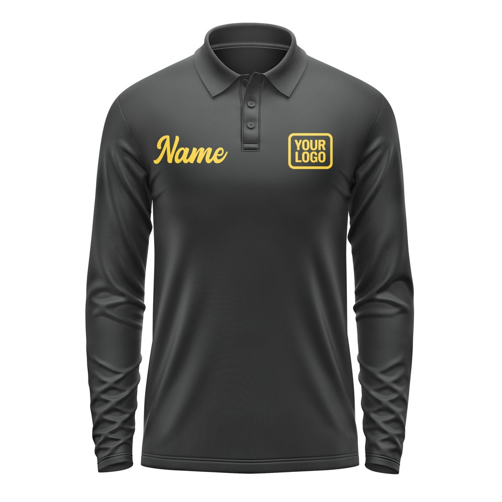 Custom Black Gold Long Sleeve Polo Shirt
