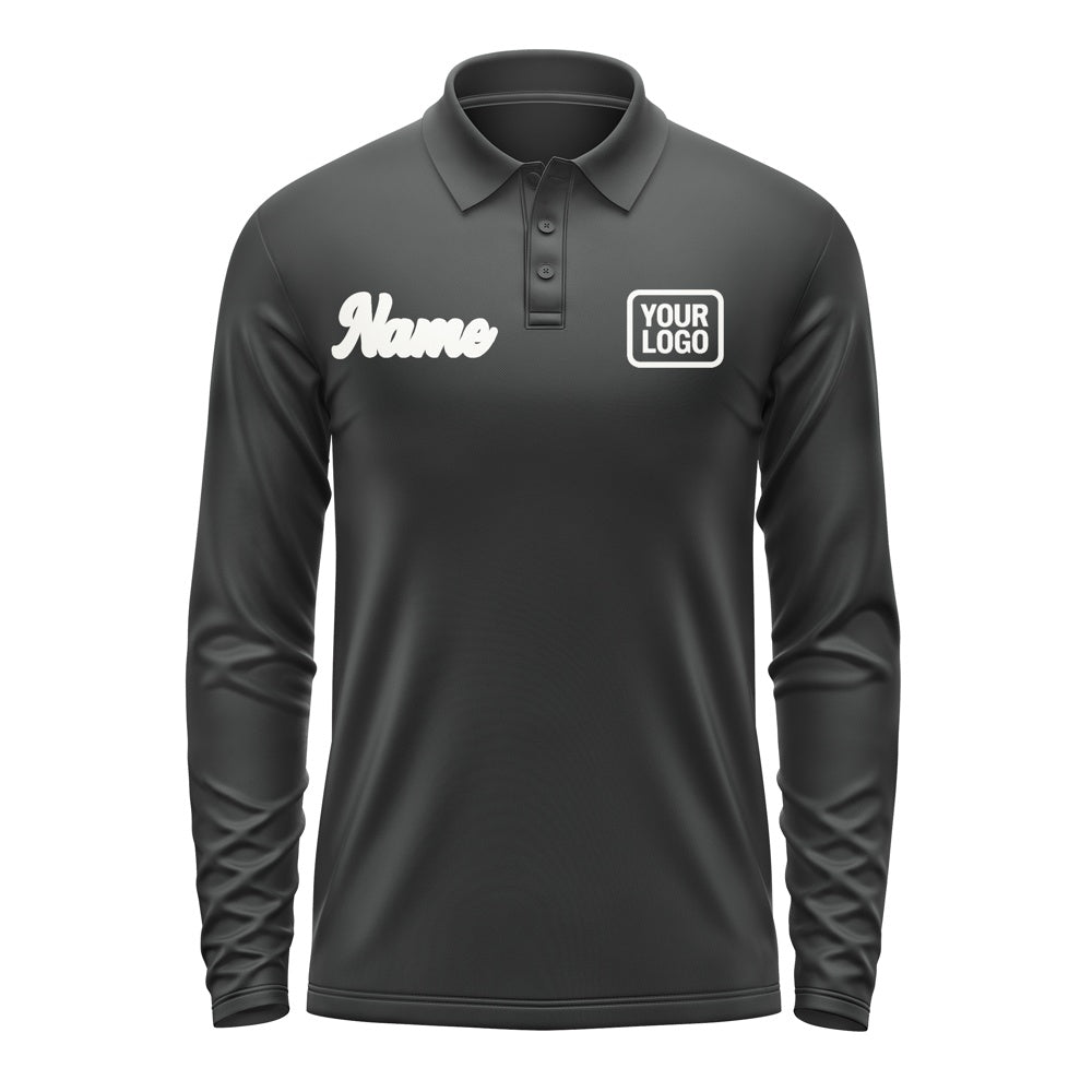 Custom Black White Long Sleeve Polo Shirt