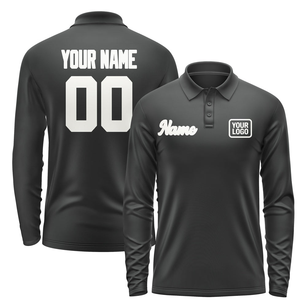 Custom Black White Long Sleeve Polo Shirt