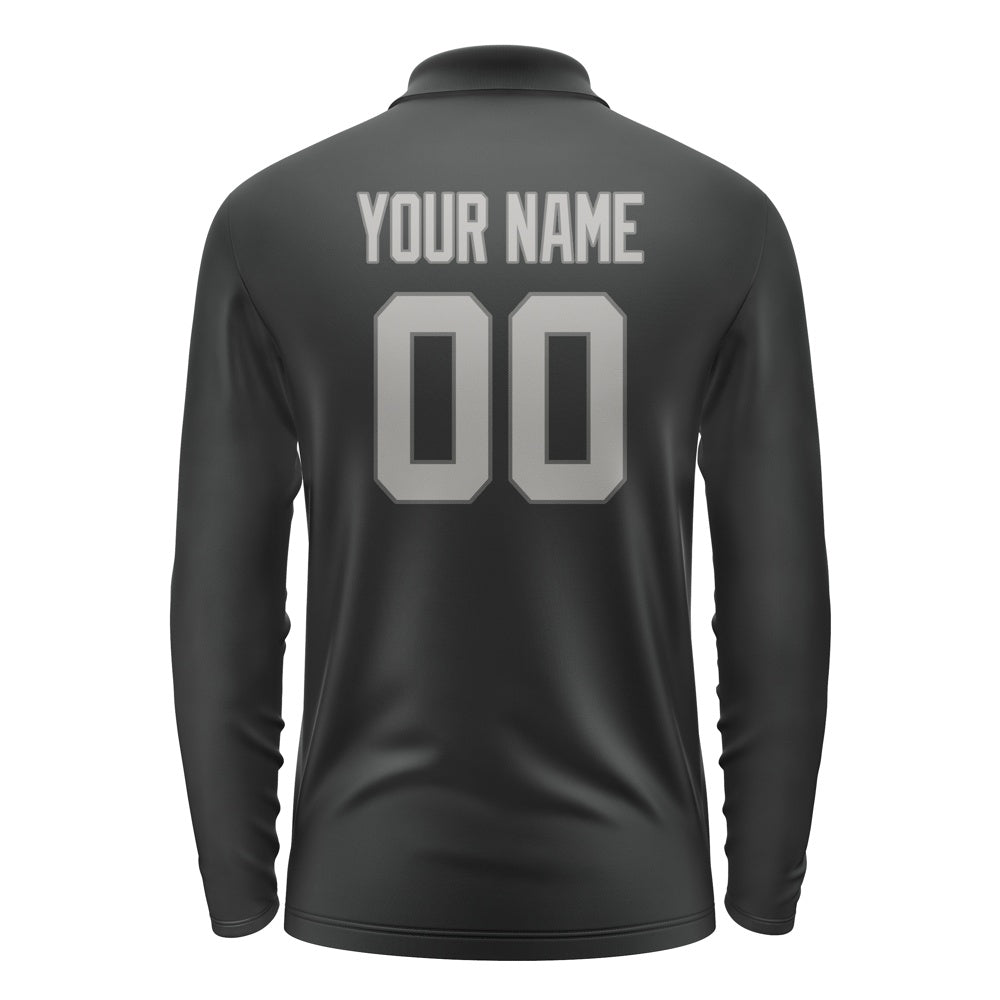 Custom Black Gray Long Sleeve Polo Shirt