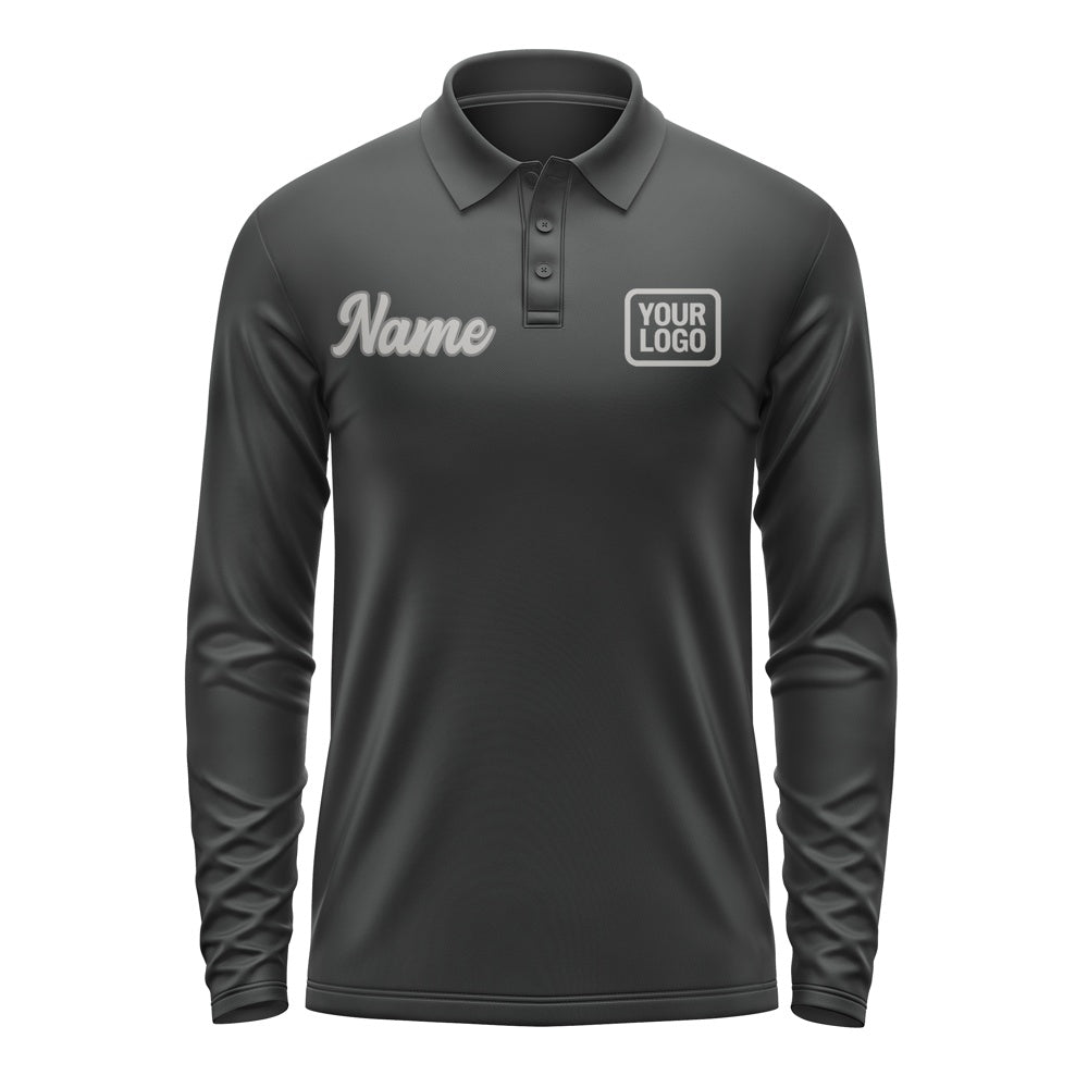 Custom Black Gray Long Sleeve Polo Shirt