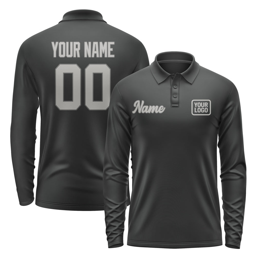 Custom Black Gray Long Sleeve Polo Shirt