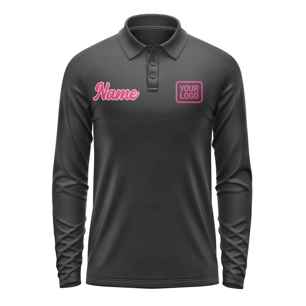 Custom Black Pink Long Sleeve Polo Shirt