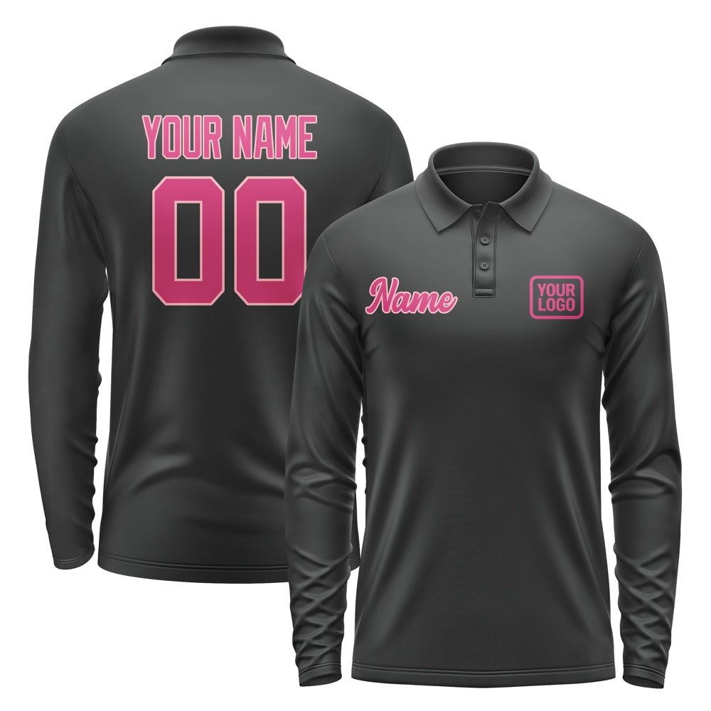 Custom Black Pink Long Sleeve Polo Shirt