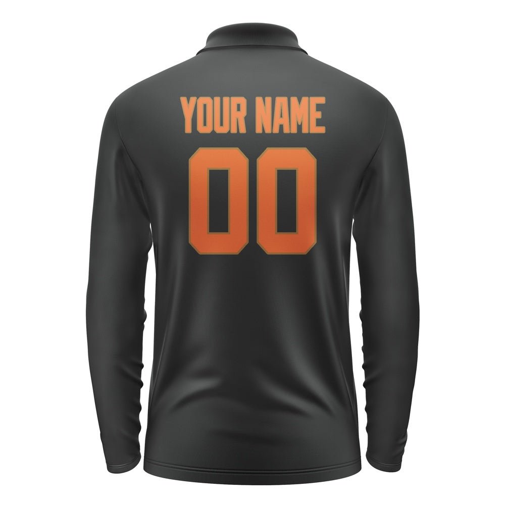 Custom Black Orange Long Sleeve Polo Shirt