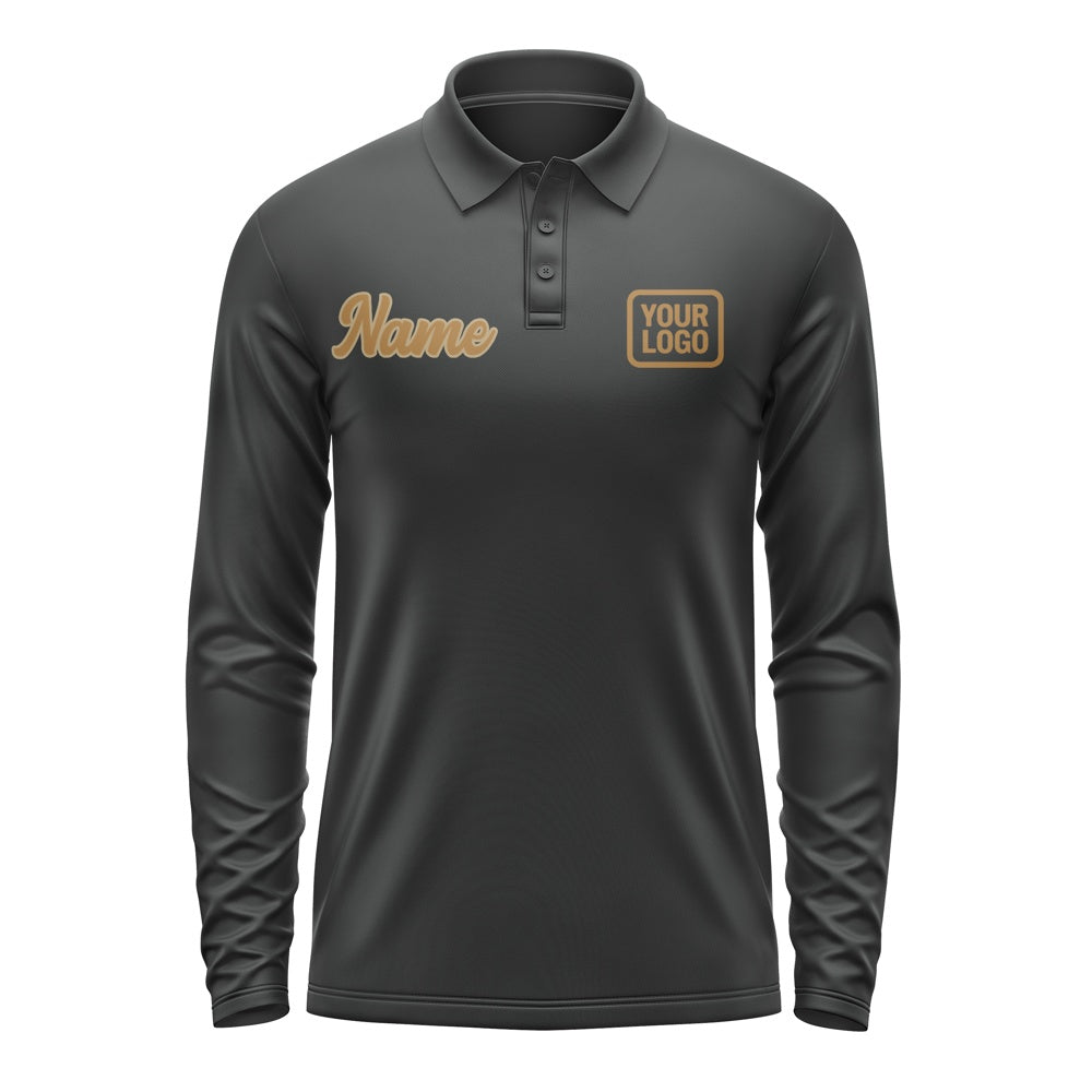 Custom Black Khaki Long Sleeve Polo Shirt