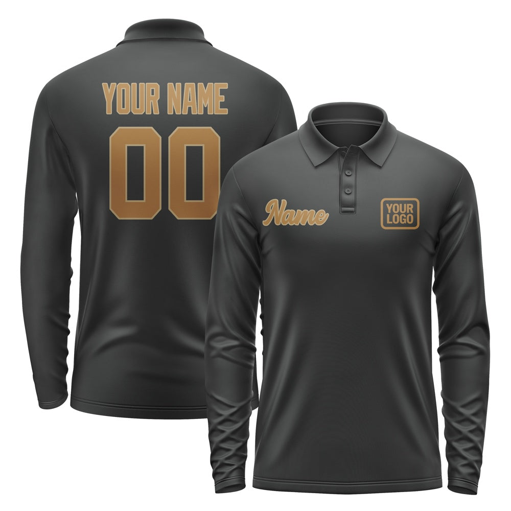 Custom Black Khaki Long Sleeve Polo Shirt