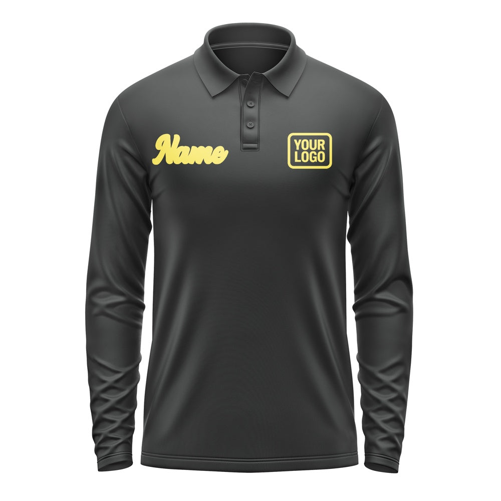 Custom Black Light Yellow Long Sleeve Polo Shirt