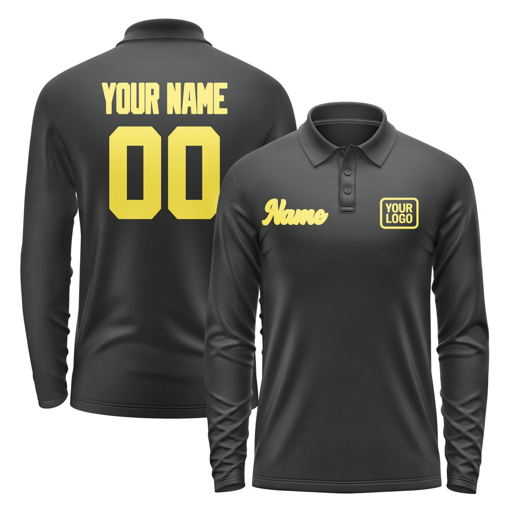 Custom Black Light Yellow Long Sleeve Polo Shirt