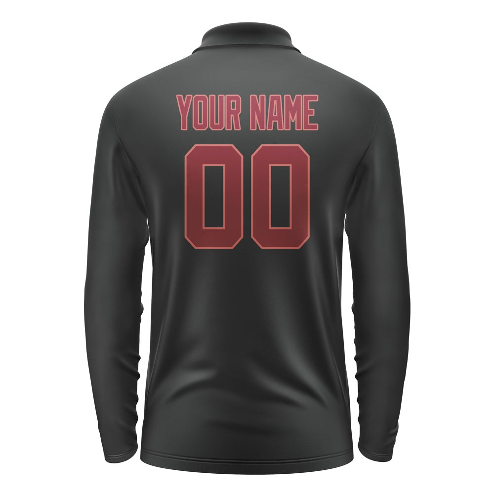 Custom Black Crimson Red Long Sleeve Polo Shirt