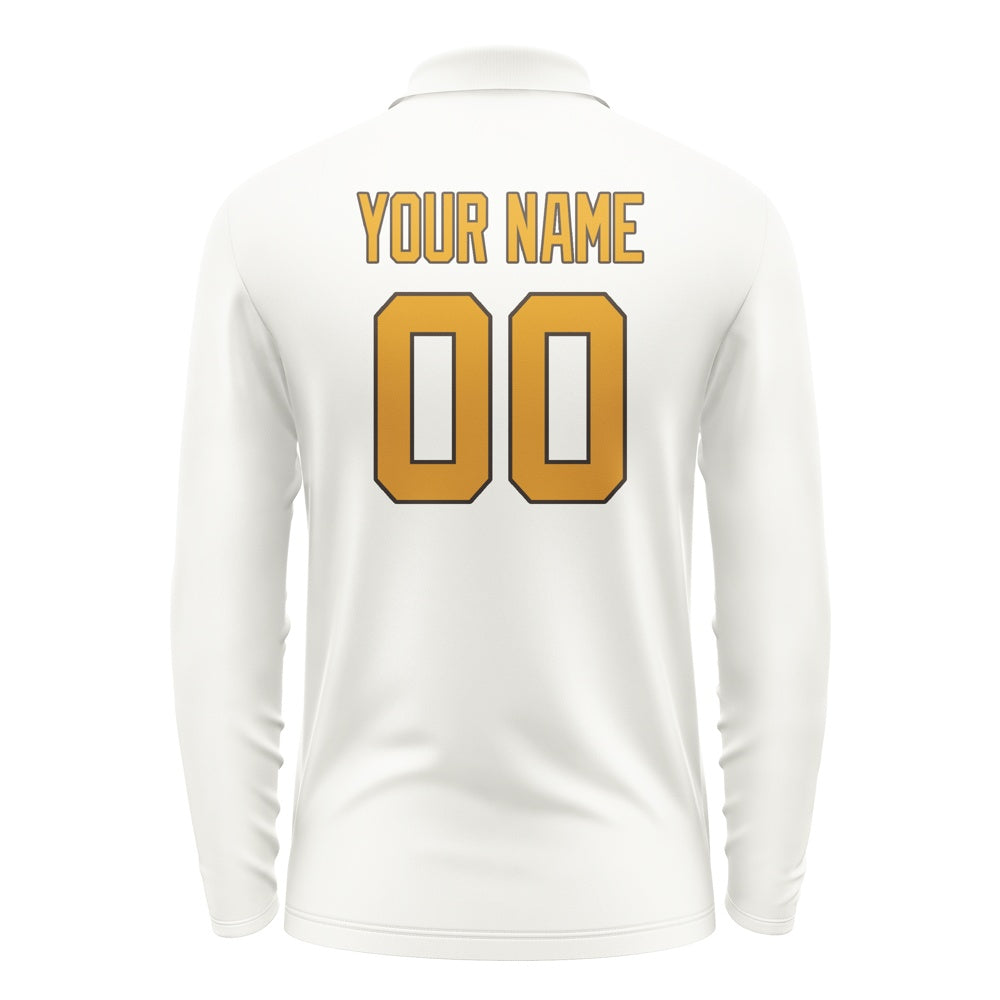 Custom White Yellow Long Sleeve Polo Shirt