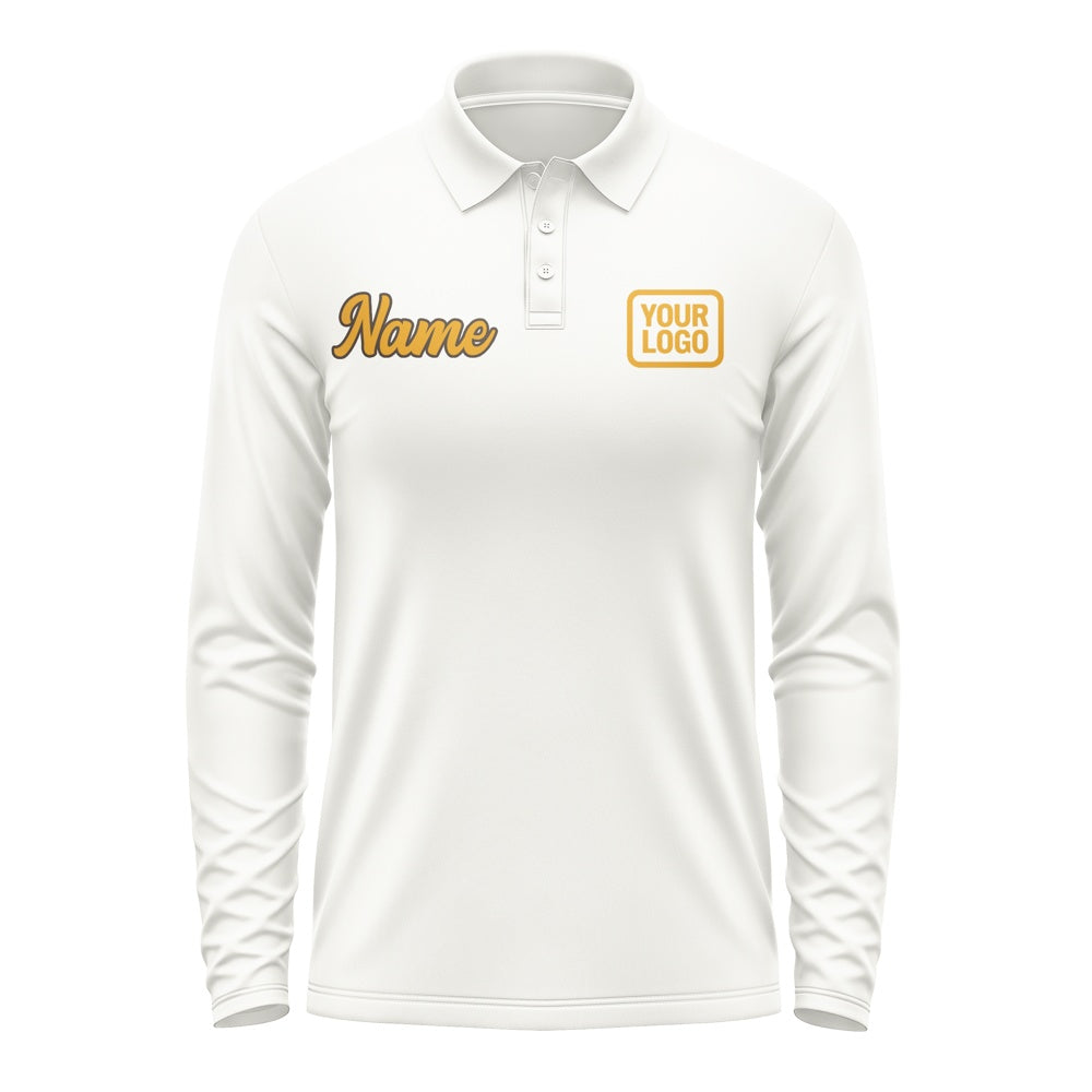 Custom White Yellow Long Sleeve Polo Shirt