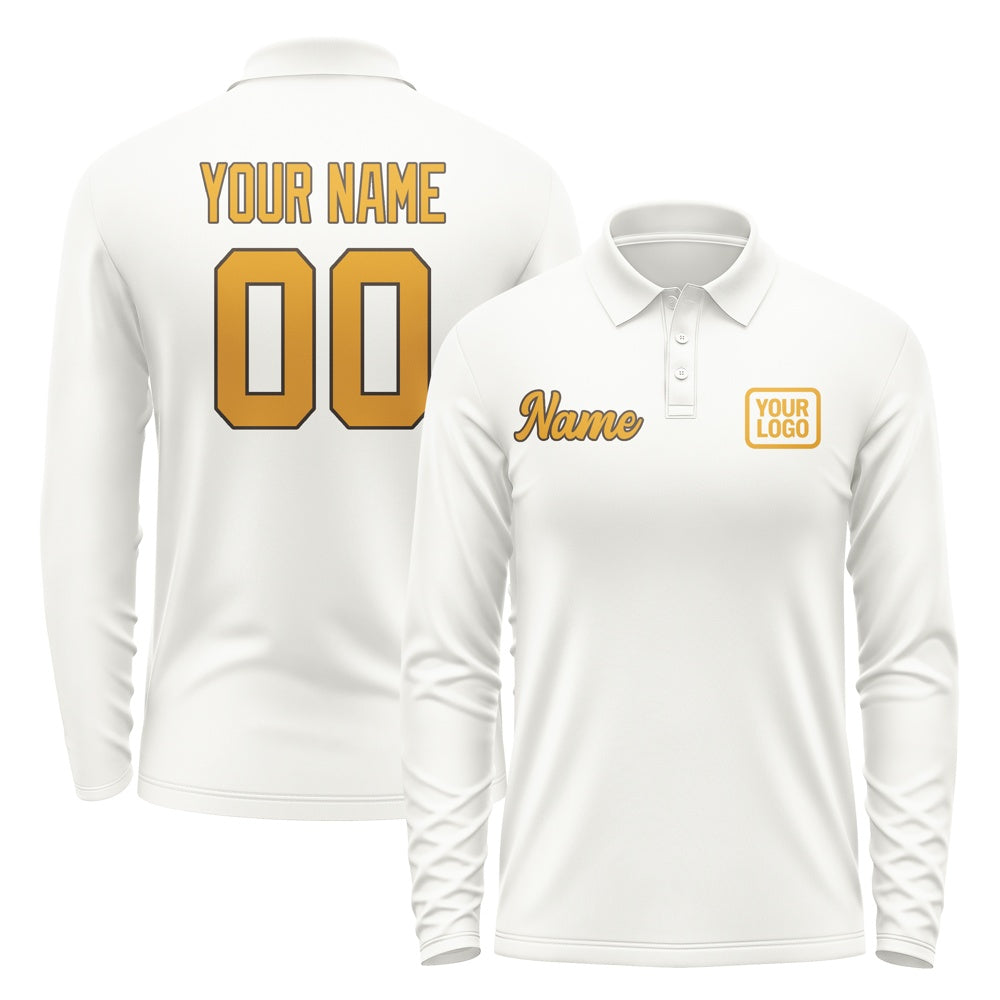 Custom White Yellow Long Sleeve Polo Shirt