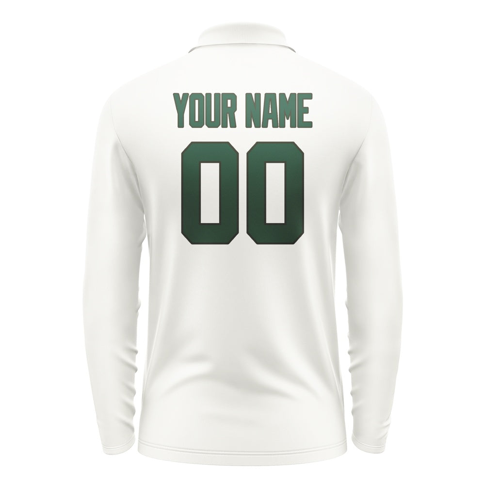 Custom White Green Long Sleeve Polo Shirt