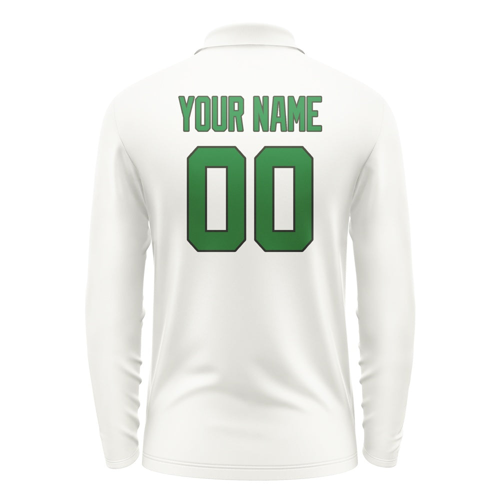 Custom White Emerald Green Long Sleeve Polo Shirt